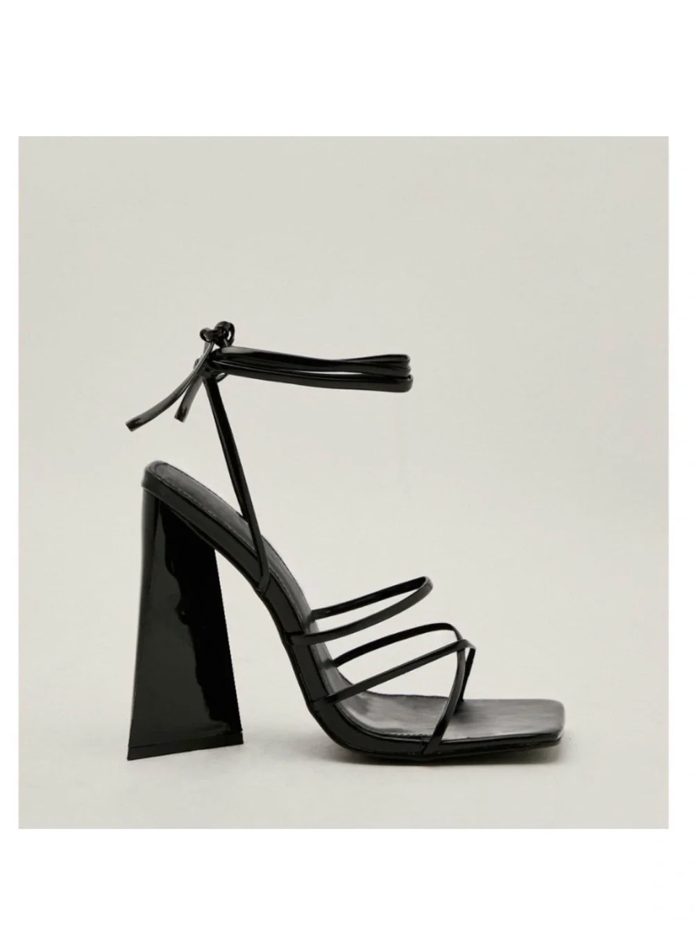 Nasty Gal Black Lace-Up Strappy Block Heel Sandals